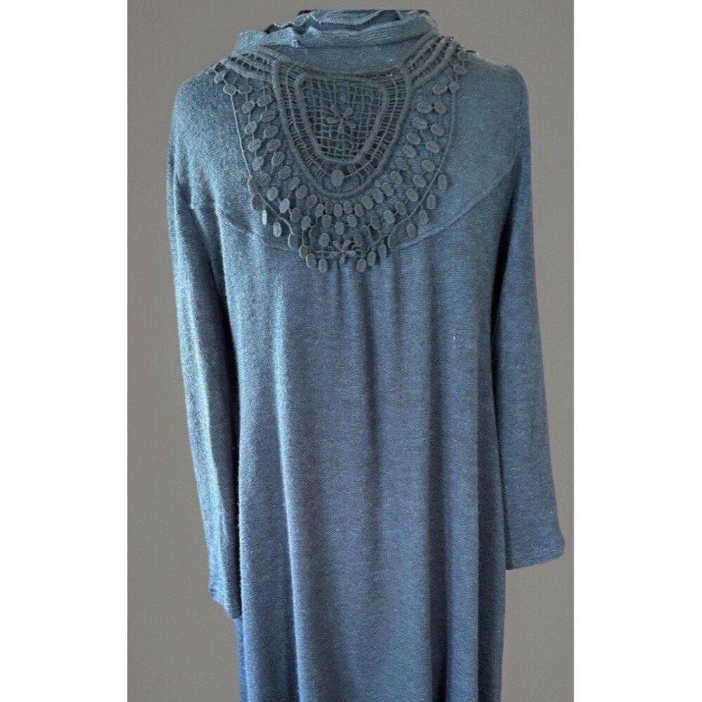 Pretty Angel Boho Duster Cardigan  Linen Blend Blue Floral Lace Appliqué Size S - Picture 6 of 12